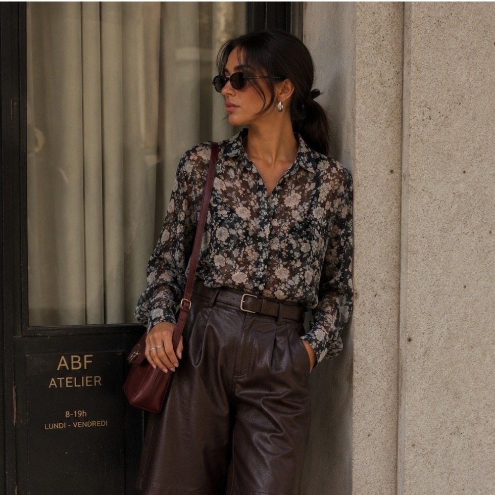 Denim & Supply Ralph Lauren Floral Sheer Chiffon RL Boyfriend Shirt Black Grey M